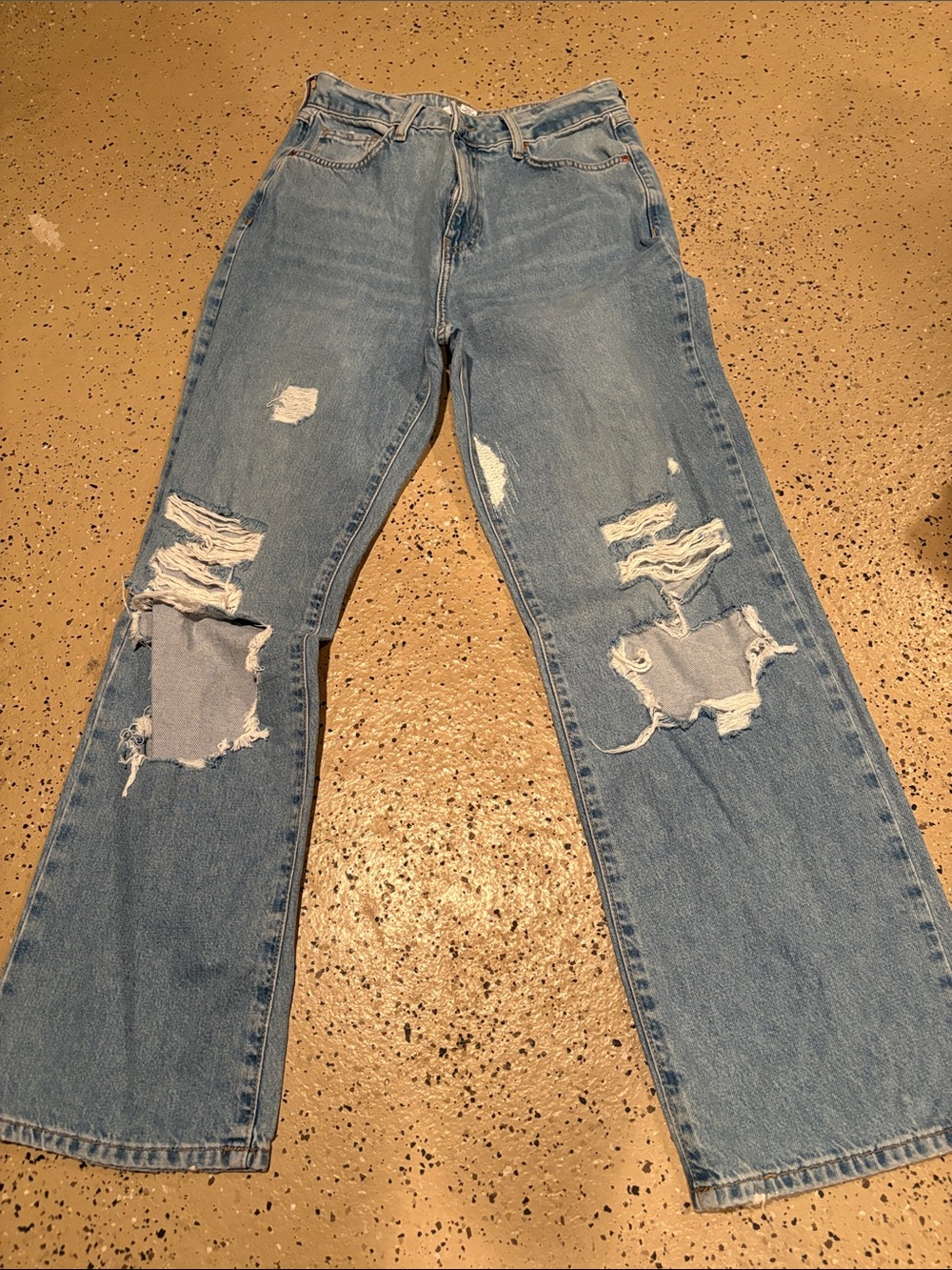 Forever 21 Light Blue Distressed Straight Leg Jeans